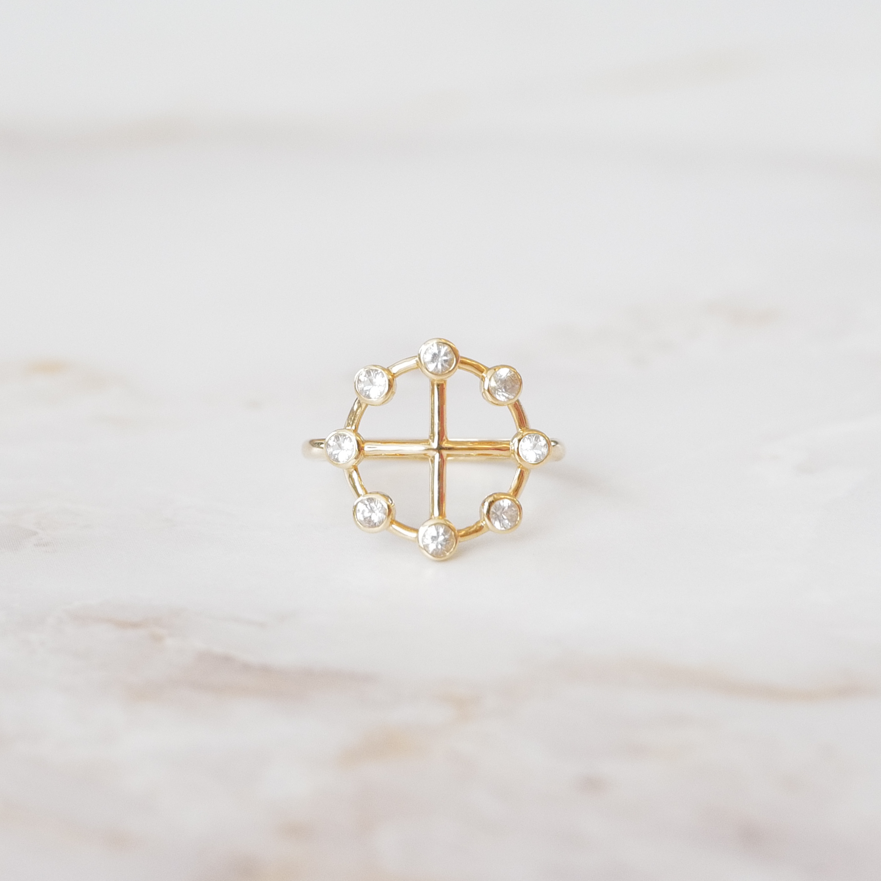 【受注制作】K10YG 13㎜ ヤタノカガミ クリア リング（ホワイトサファイア）