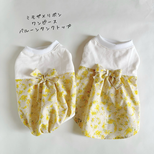 犬服ハンドメイド♡ミモザと小鳥ちゃんワンピースオーダー