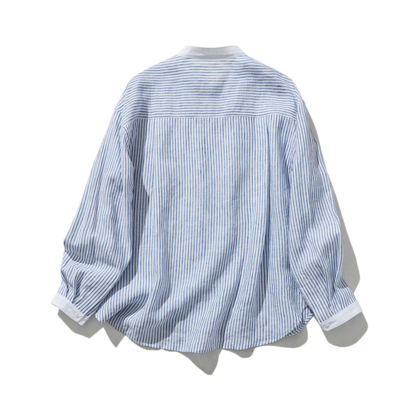 ★サンプルセール　1点のみ★3000円オフ★見えするストライプ柄シャツ　ホワイト＊青　240313-2(A13) 9枚目の画像