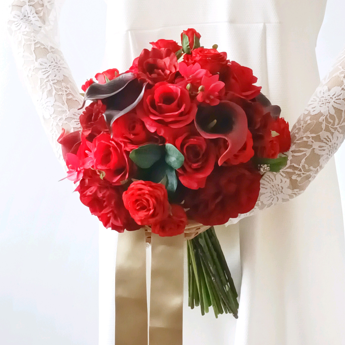 [再販 ] ウェディングブーケ/ベル/（クリスタルビジュー付）前撮りブーケ/造花ブーケ