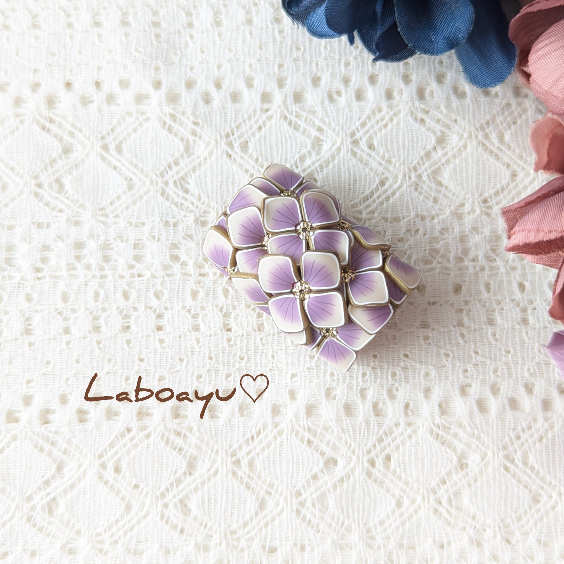 帯留め〈Bouquet・くすみ紫陽花・盛り〉