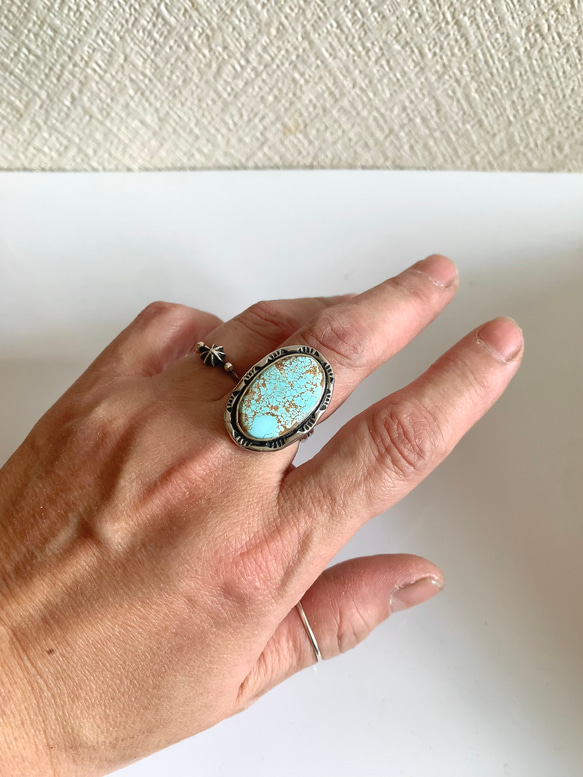 空の記憶|ナチュラルナンバーエイトターコイズのリング 15号|Silver950 6枚目の画像
