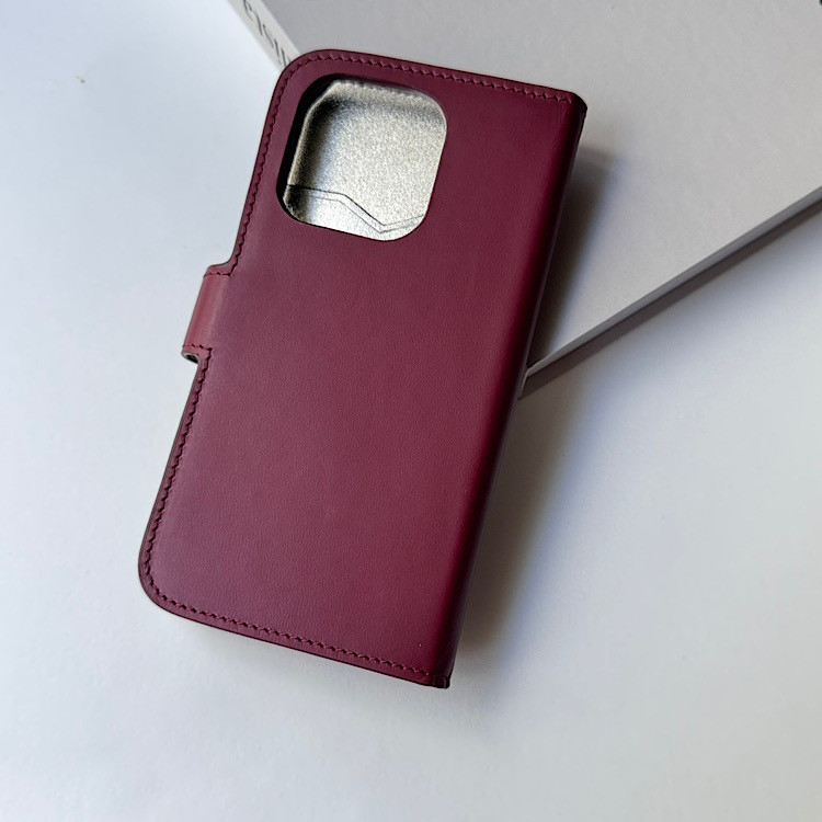 手帳型スマホケース　本革　　カード収納　　　iphoneケース　レザー　winered+lightgold
