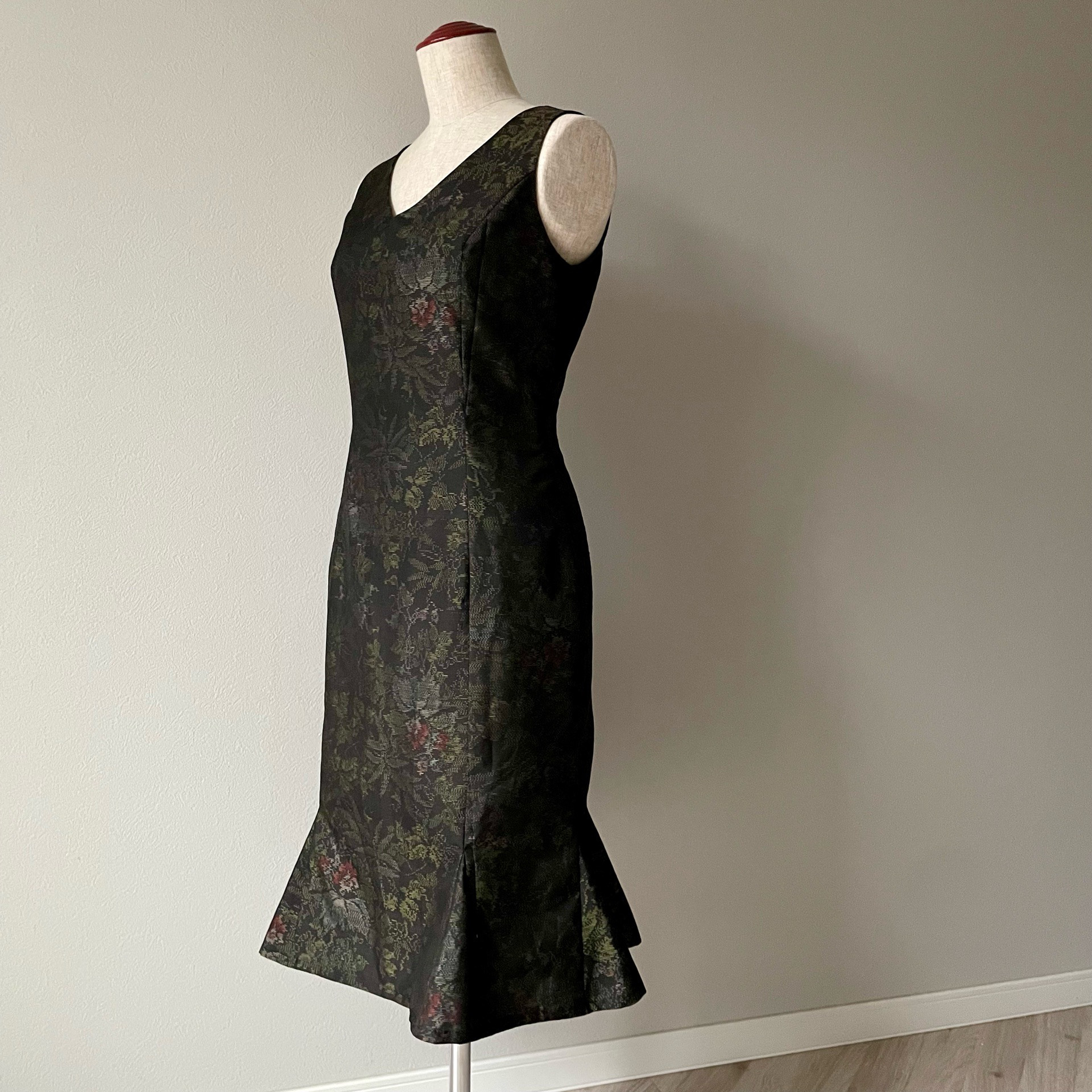 紬のマーメイドワンピースドレス