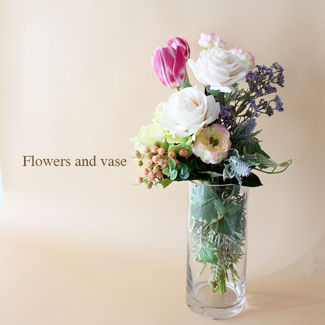 絵になるブーケと花瓶のギフトセット ローズ ホワイトピンク【アーティフィシャルフラワー】誕生日 記念日 母の日