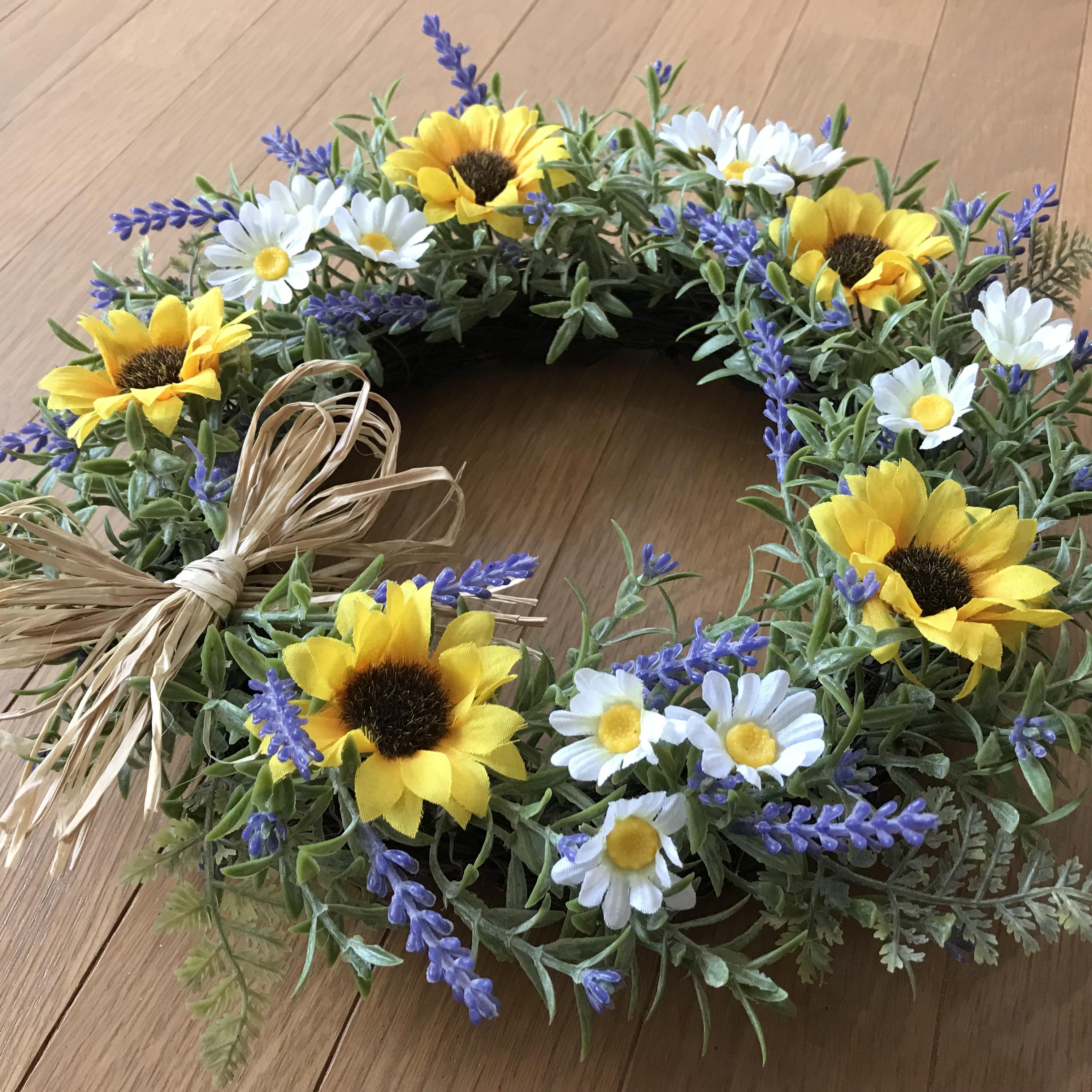 太陽の花向日葵とラベンダーのサマーリース36ｃｍ（残すところ1点のみ）