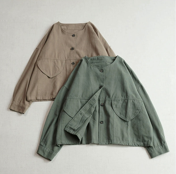 【受注製作】シンプルな薄手ジャケット.綿ブラウス.トップス.コットン 1枚目の画像