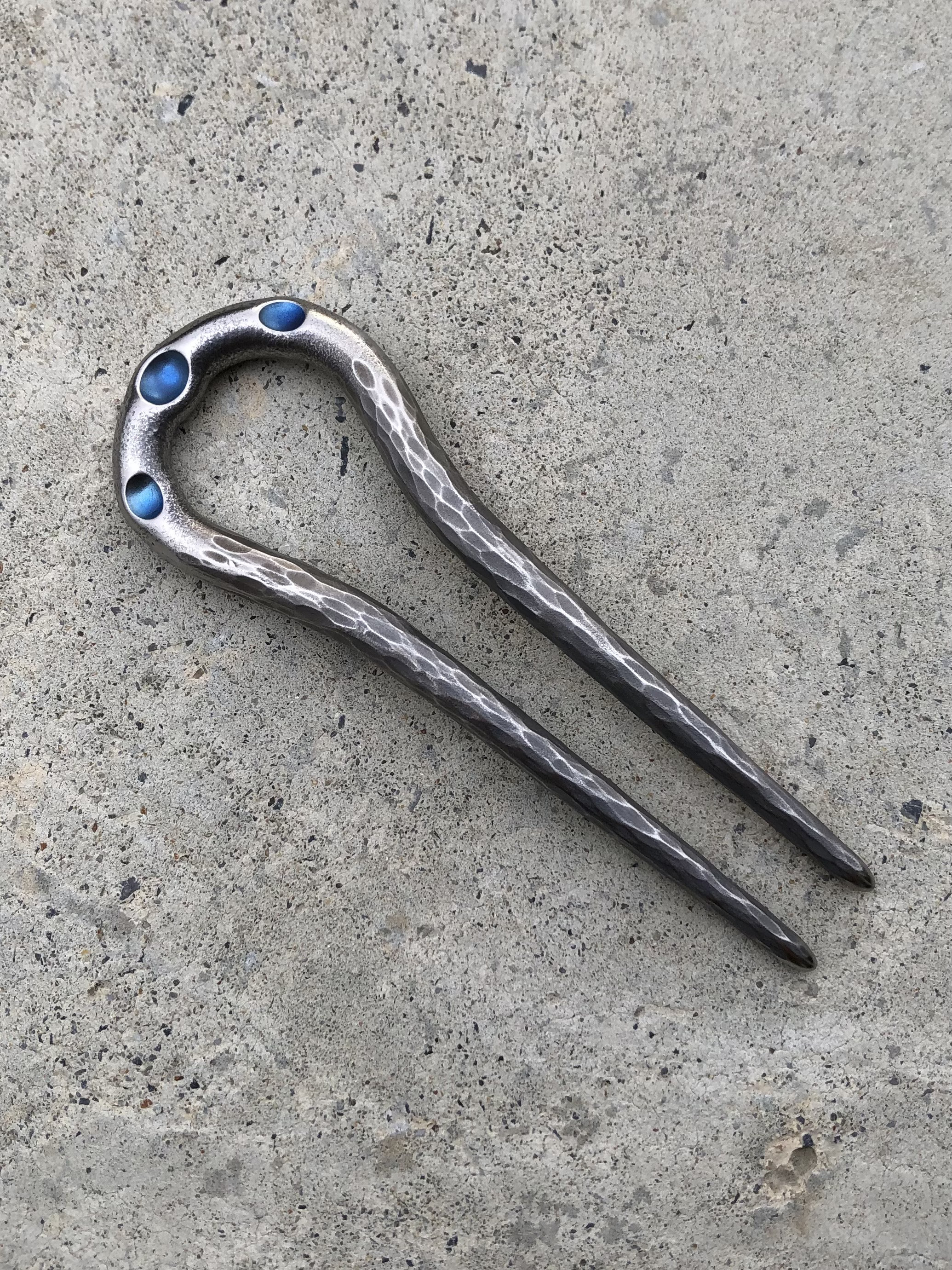 titanium hair sticks bule hole 純チタン製かんざし ヘアスティック アンティーク調