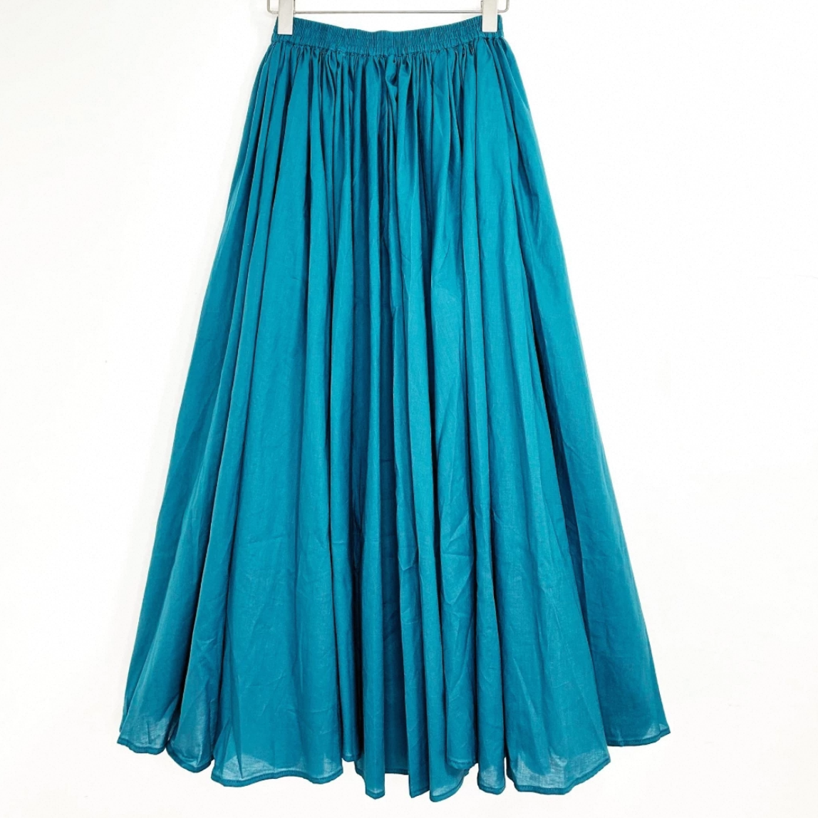綿麻スカート（ピーコックブルー）春夏スカート 大人カジュアルスカート ロングスカート レディーススカート 春夏秋