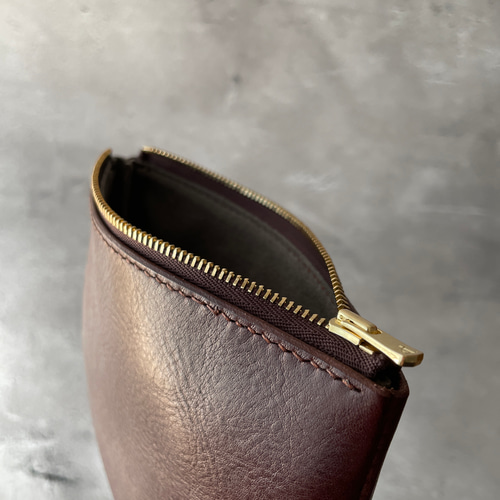 レザーポーチ Mサイズ ダークブラウン NEBRASKA /ネブラスカ 本革 裏地