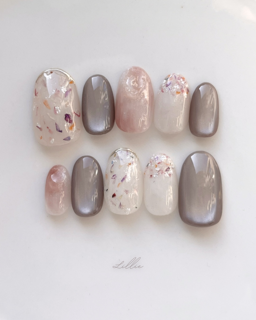 〔 新作 〕flower shower ネイルチップ ピンクネイル ニュアンスネイル ブライダル 結婚式 ドライフラワー