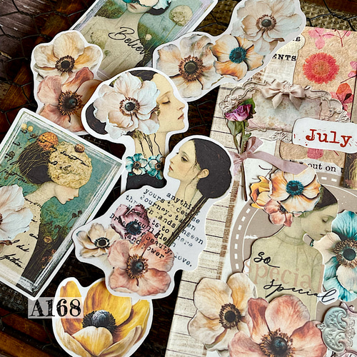 送料無料【A168コラージュ素材】紙モノ/シール 人物 フレーム ジャンク