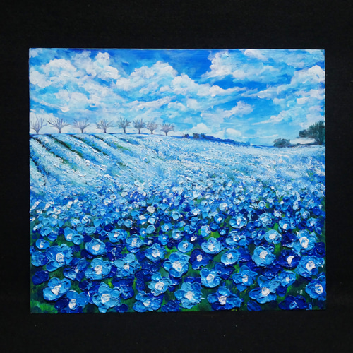 油絵 油彩 油彩画 絵 絵画【ネモフィラブルーの丘】 絵画 HR 通販
