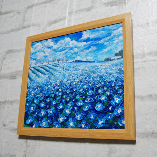 油絵 油彩 油彩画 絵 絵画【青いネモフィラの丘】 油絵 油彩 油彩画 絵 絵画【ネモフィラブルーの丘】 絵画 HR 通販