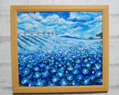 油絵 油彩 油彩画 絵 絵画 【blue flower field】 油絵 油彩 油彩画 絵 絵画【ネモフィラブルーの丘】 絵画 HR 通販