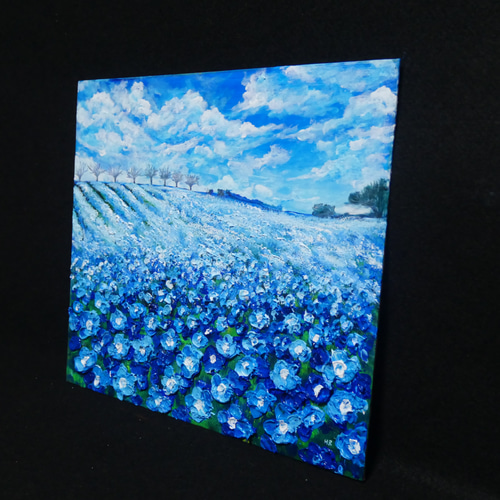 油絵 油彩 油彩画 絵 絵画【ネモフィラブルーの丘】 絵画 HR 通販