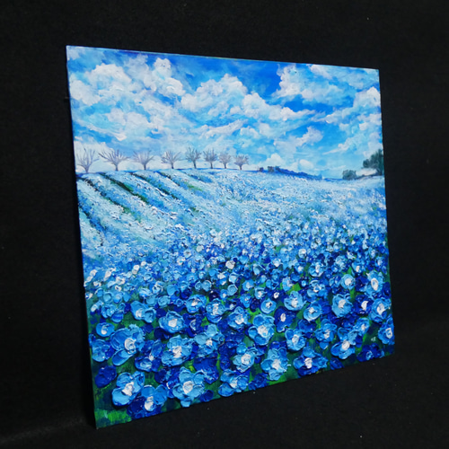 油絵 油彩 油彩画 絵 絵画【ネモフィラブルーの丘】 絵画 HR 通販