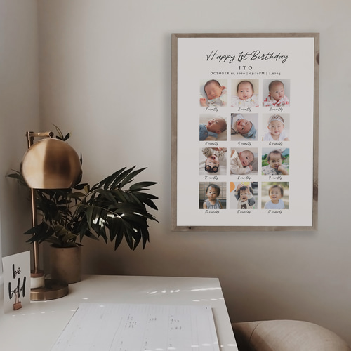 誕生から1歳までの月齢写真入りバースデーポスター│1歳のお誕生日