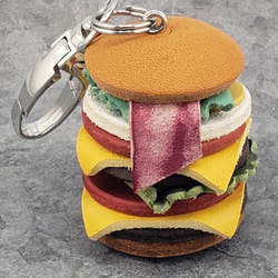 革バーガーキーホルダー(送料込み)レザーハンバーガー 3枚目の画像