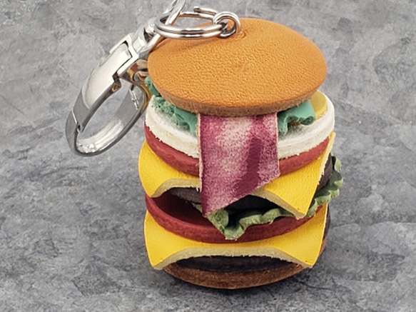 革バーガーキーホルダー(送料込み)レザーハンバーガー 3枚目の画像