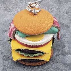 革バーガーキーホルダー(送料込み)レザーハンバーガー 2枚目の画像