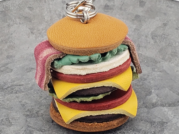 革バーガーキーホルダー(送料込み)レザーハンバーガー 4枚目の画像