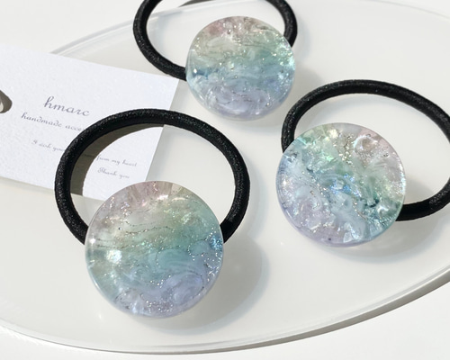 彩雲 〜 虹色 マーブル 〜 ／ 大人 レジン ヘアゴム （ポニー