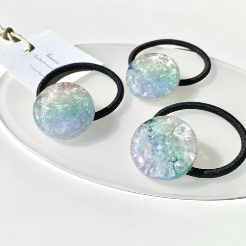 彩雲 〜 虹色 マーブル 〜 ／ 大人 レジン ヘアゴム （ポニー