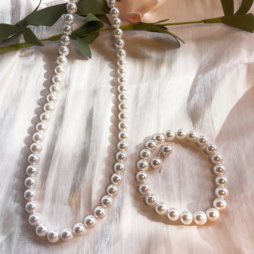 ✨ 8mm高級ホワイトシェルパールネックレスセット｜925シルバーパーツ