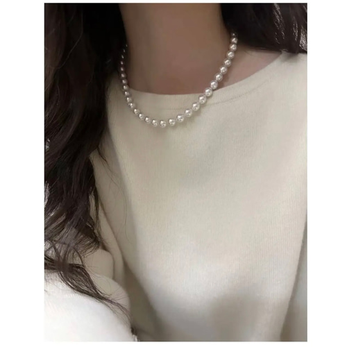 ✨ 8mm高級ホワイトシェルパールネックレスセット｜925シルバーパーツ