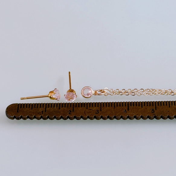 《4月誕生石》桜色 モルガナイト ネックレス ピアス イヤリング セット 金属アレルギー 誕生日 クリスマス 母の日 9枚目の画像