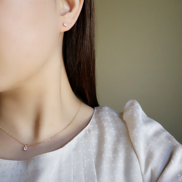 《4月誕生石》桜色 モルガナイト ネックレス ピアス イヤリング セット 金属アレルギー 誕生日 クリスマス 母の日 3枚目の画像