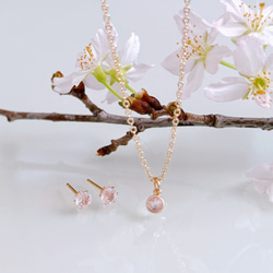 《4月誕生石》桜色 モルガナイト ネックレス ピアス イヤリング セット 金属アレルギー 誕生日 クリスマス 母の日 8枚目の画像