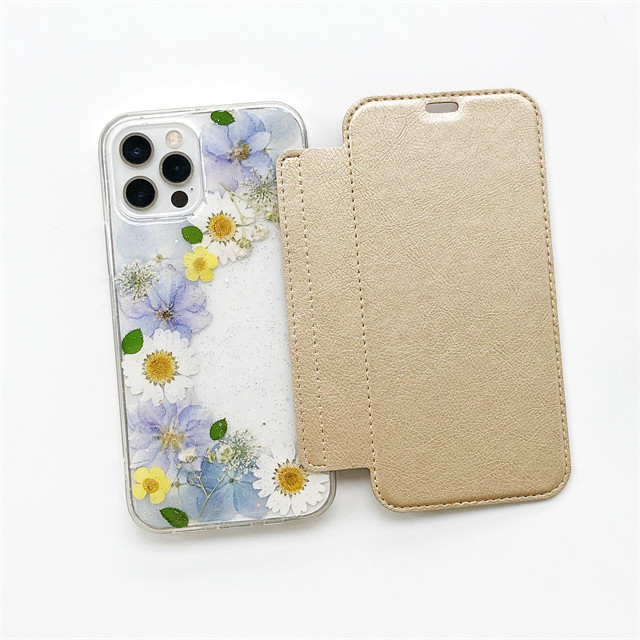 かすみ草＆紫陽花 押し花ケース 手帳型スマホケース iPhone17Pro/17/17ProMax/GalaxyS25