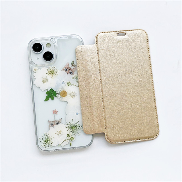 かすみ草＆紫陽花 押し花ケース 手帳型スマホケース iPhone16eケース GalaxyS25ケース