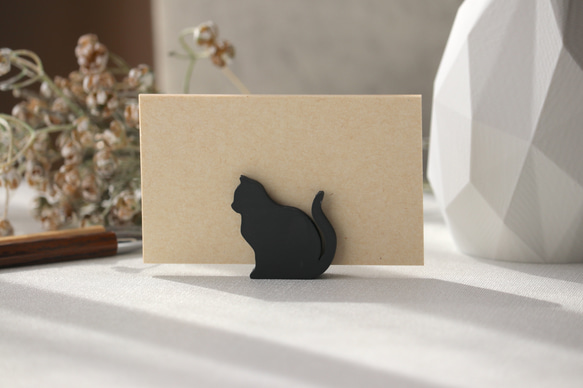 メモスタンド　カードスタンド　座っている猫シルエット ver2　マットコールグレー 2枚目の画像