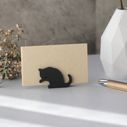 メモスタンド　カードスタンド　毛繕いする猫シルエット　マットコールグレー 2枚目の画像