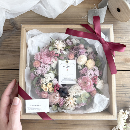 リース　ドライフラワー　ドライフラワーリース　スワッグ　ピンク　母の日　父の日 New ドライフラワーリース️(ピンクの薔薇の三日月リース