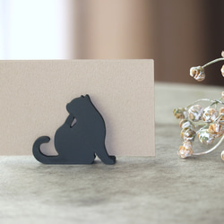 メモスタンド　カードスタンド　顎をかく猫シルエット　マットコールグレー 2枚目の画像