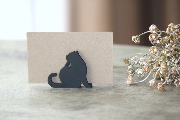 メモスタンド　カードスタンド　顎をかく猫シルエット　マットコールグレー 2枚目の画像