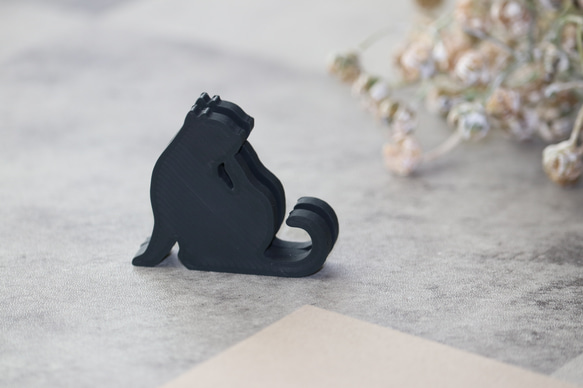 メモスタンド　カードスタンド　顎をかく猫シルエット　マットコールグレー 3枚目の画像