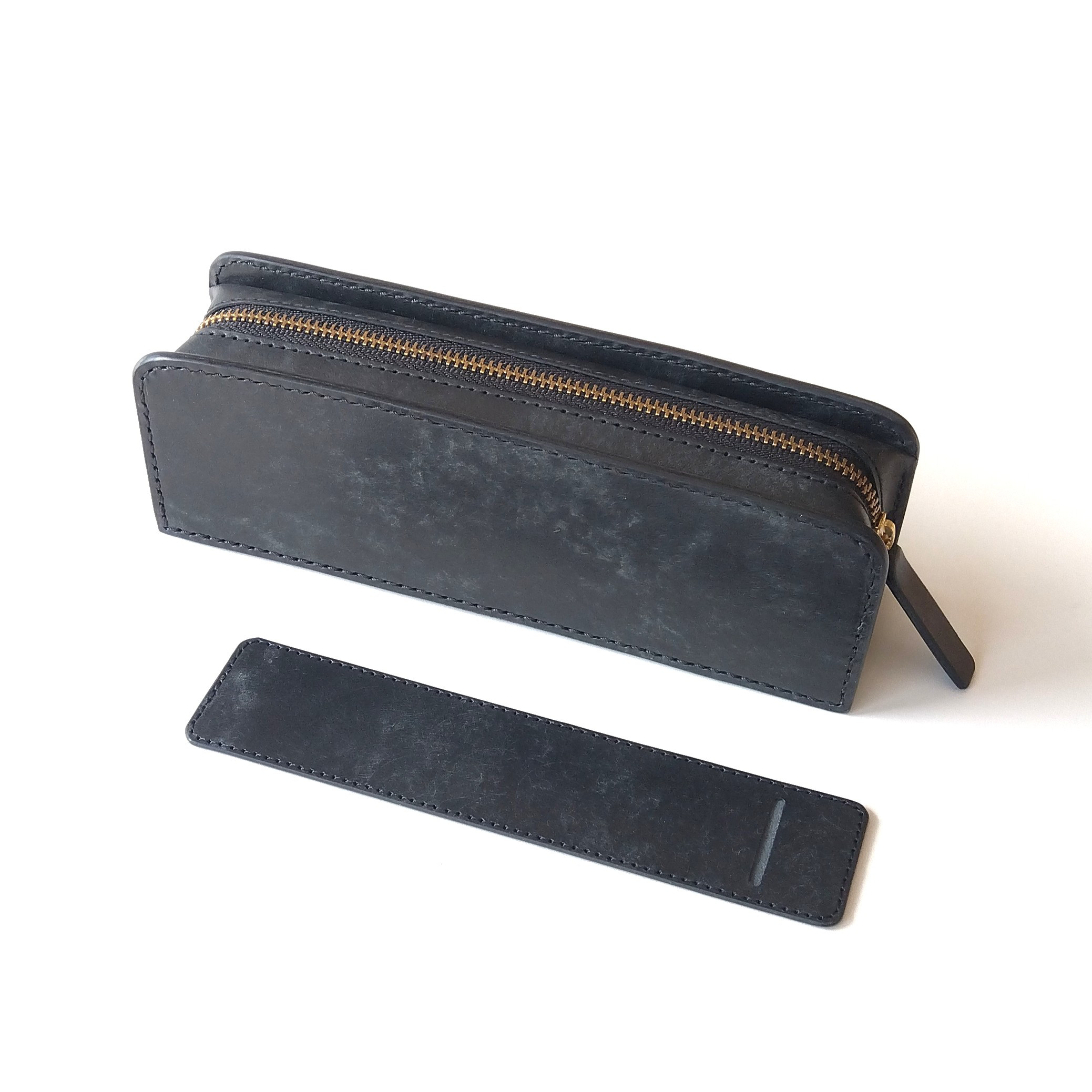 転がらない倒れない本革ペンケース　ブラック　マヤベリーversion　ペンシースセット