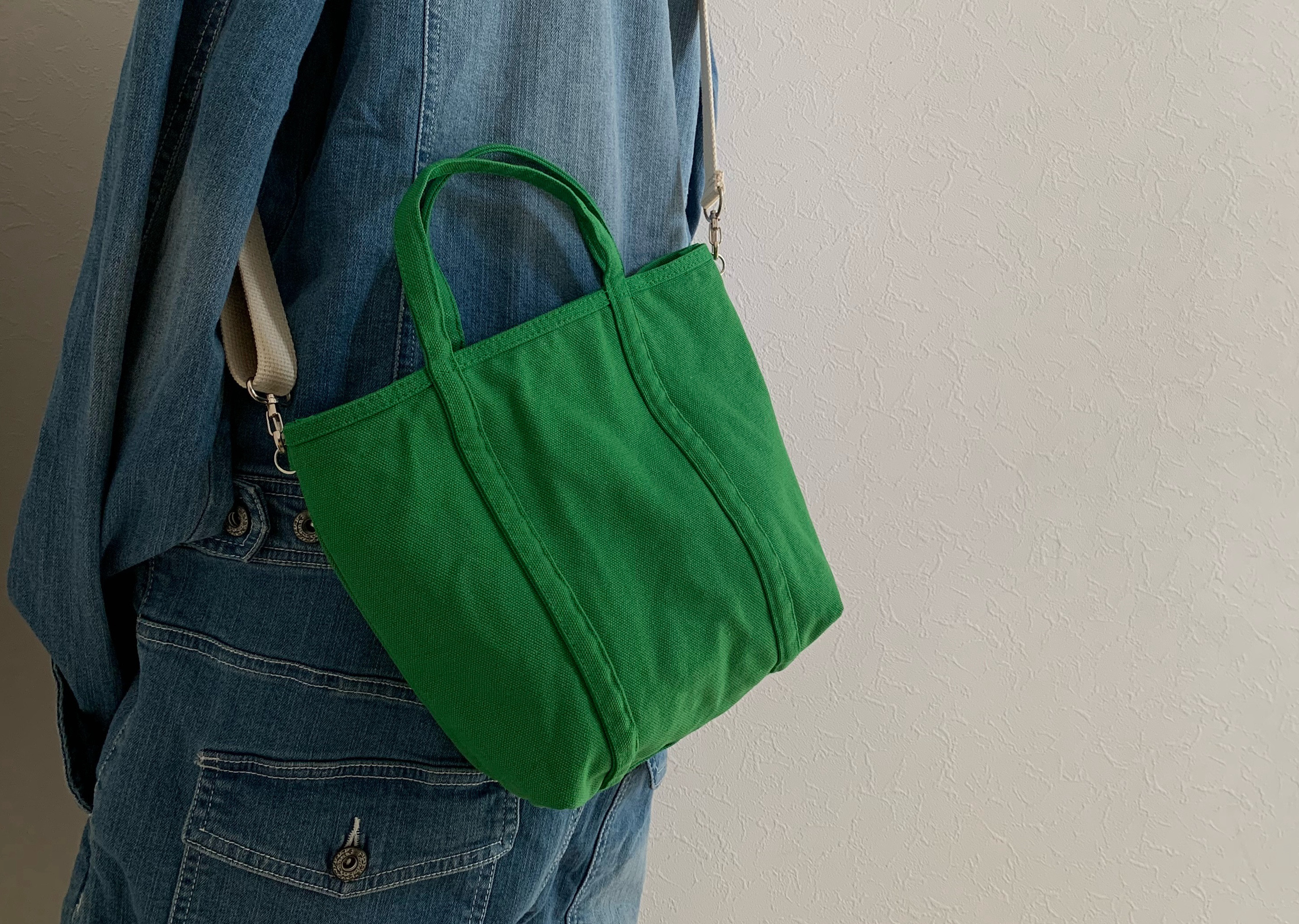 色が選べる「pote」2way ショルダー帆布トート　モスグリーン　(S)