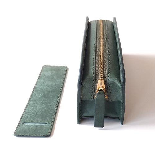 転がらない倒れない本革ペンケース ダークグリーン マヤベリー