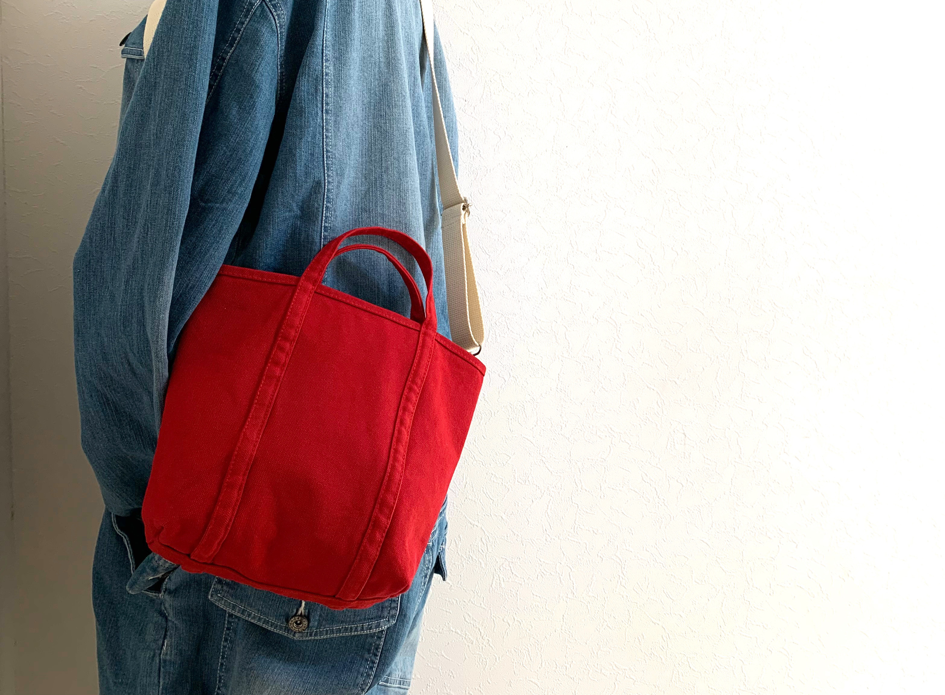 「pote」2way ショルダー帆布トート　PURE RED　(S)