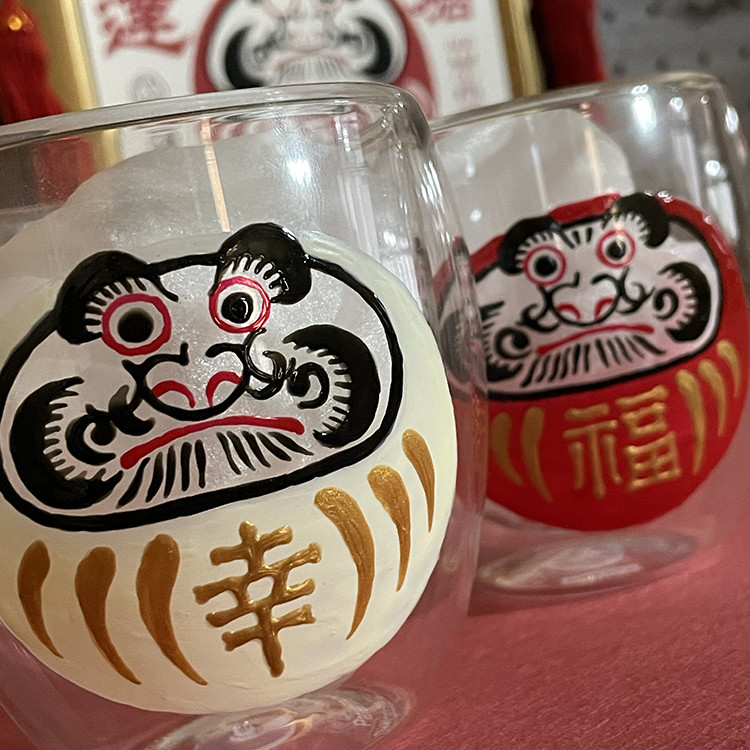 【文字変更OK】紅白ダルマ ペアグラス　贈答用/結婚祝い/引出物/手描き
