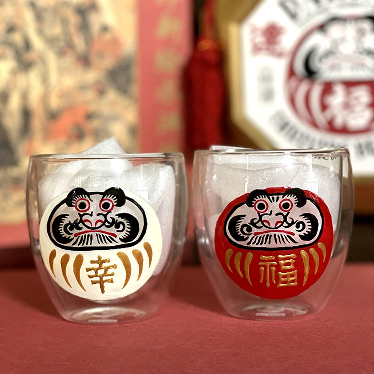 【文字変更OK】紅白ダルマ ペアグラス　贈答用/結婚祝い/引出物/手描き