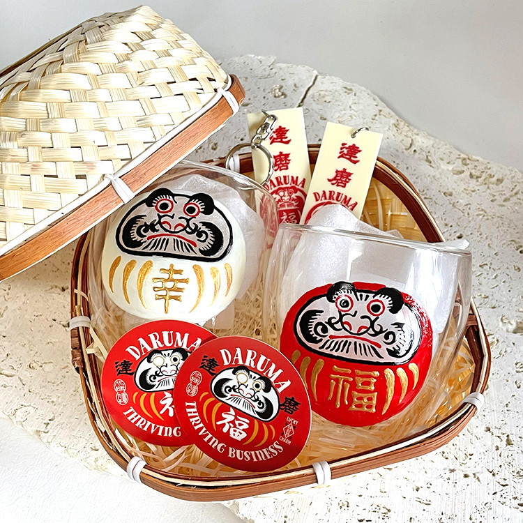 【文字変更OK】紅白ダルマ ペアグラス　贈答用/結婚祝い/引出物/手描き