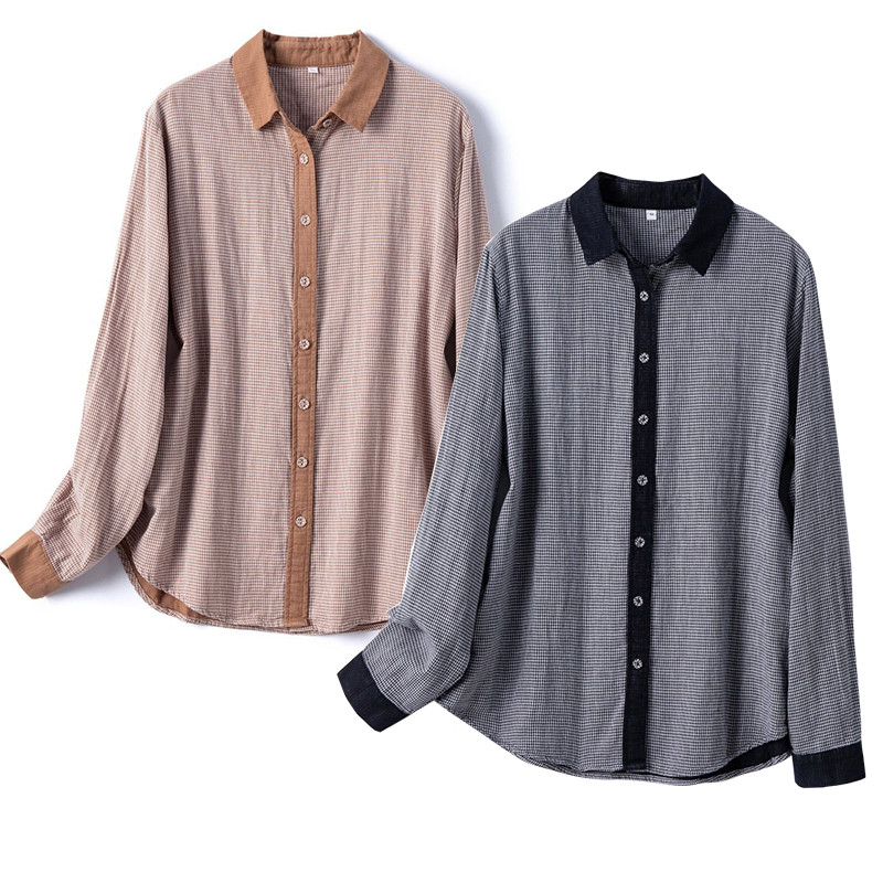 ダブルガーゼ長袖シャツ　バイカラー長袖シャツ　100%コットンシャツ　2色　M-XLサイズ　L566