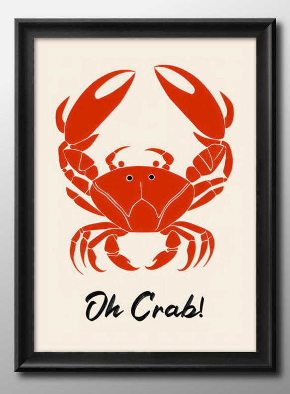 15617□ポスター アート 『蟹 カニ クラブ Oh Crab!』北欧 A3 イラスト